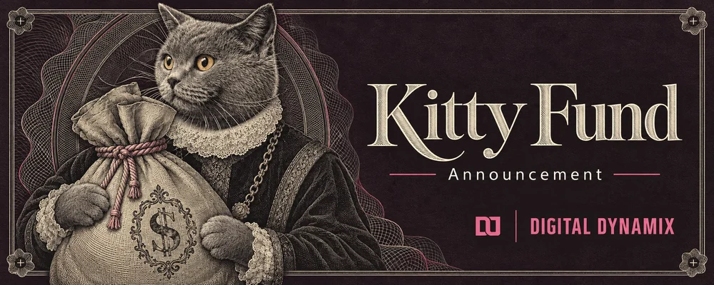 Kitty Fund announcement: an illustrated cat holding a money bag